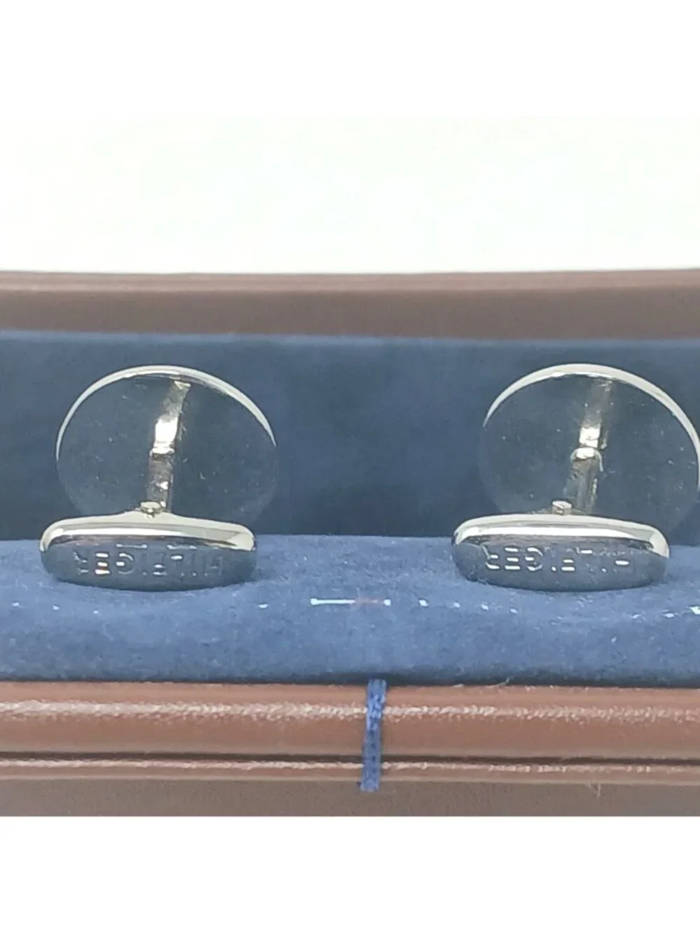 Tommy Hilfiger Cufflinks Oval Logo Red Blue H Design with Box VIntage #J-7